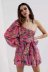 vestido corto de chifón de manga larga con estampado floral de primavera y un solo hombro NSAM123243