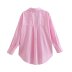 pink striped lapel single-breasted poplin blouse  NSAM123245