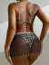 conjunto de tres piezas de bikini de malla con estampado de tablero de ajedrez y cintura alta con tirantes NSCSY123250