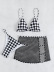 sling high waist checkerboard print mesh bikini three-piece set NSCSY123250