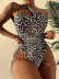 single-shoulder sling slim Drawstring Leopard Print One Piece Swimsuit NSCSY123256