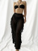 hanging neck wrap chest high waist ruffle solid color see-through bikini three-piece set NSCSY123264
