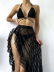hanging neck lace-up high waist solid color mesh bikini three-piece set NSCSY123265