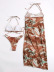 print hanging neck backless lace-up slit bikini three-piece set NSCSY123268