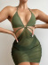 wrap chest hanging neck lace-up high waist solid color bikini three-piece set NSCSY123272