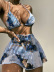 print hanging neck lace-up high waist bikini three-piece set NSCSY123275