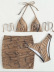 Conjunto de tres piezas de bikini de cintura alta con cuello colgante y estampado de mármol de malla NSCSY123276
