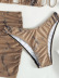 Conjunto de tres piezas de bikini de cintura alta con cuello colgante y estampado de mármol de malla NSCSY123276