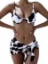 Conjunto de tres piezas de bikini con cordones y cintura alta en el pecho con estampado de vaca lechera NSCSY123278