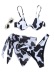 Conjunto de tres piezas de bikini con cordones y cintura alta en el pecho con estampado de vaca lechera NSCSY123278