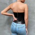 solid color slim fit PU leather top NSGHF123281