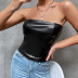 solid color slim fit PU leather top NSGHF123281