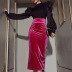 solid color velvet slim slit skirt NSGHF123286