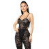 solid color see-through mesh suspenders jumpsuit pants two-piece set NSHBG123304