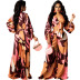print long-sleeved v-neck knotted top and high-waist loose mopping pants two-piece set NSFH123349