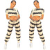black and white striped short-sleeved t-shirt and trousers two-piece set NSFH123352
