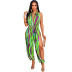 color matching tie-dye sleeveless hollow lace-up jumpsuit NSFH123353