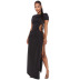 solid color short sleeve hollow waist slit dress NSHBG123371