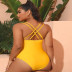 plus size solid color backless cross straps one-piece swimsuit NSYLH123375