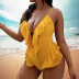 plus size V-neck solid color backless one-piece swimsuit NSYLH123377