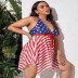 star and striped printed high waist split swimwear set NSYLH123380