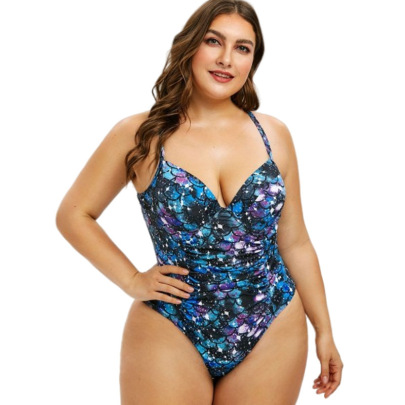 Plus Size Printing Multi-band With Underwire One-piece Swimsuit NSYLH123381