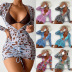 perspective mesh printing bikini and beach cover-up cardigan three-piece swimsuit  set NSJHD123398