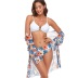 Bikini con cuello en V y cárdigan con estampado digital de malla en perspectiva traje de baño de tres piezas NSJHD123399