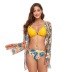 v-neck bikini and perspective mesh digital printing cover-up cardigan three-piece swimsuit  NSJHD123399