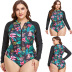 large size floral print long-sleeved round neck zipper stitching one-piece swimsuit  NSJHD123400