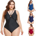 solid color v-neck hollow pleated one-piece swimsuit  NSJHD123401
