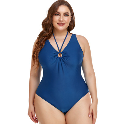 Solid Color V-neck Hollow Pleated One-piece Swimsuit  NSJHD123401