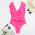 print/solid color ruffled edge lace-up one-piece swimsuit  NSJHD123402
