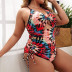 large size digital printing pleated hollow one-piece swimsuit  NSJHD123404