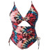 large size digital printing pleated hollow one-piece swimsuit  NSJHD123404