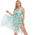 large size floral print stitching lace-up halterneck split swimsuit  NSJHD123408