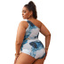 plus size ink print oblique one-shoulder knotted one-piece swimsuit  NSJHD123414