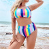 color matching striped print high waist tankini split two-piece swimsuit NSJHD123415