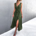 V-neck sleeveless slit lace-up solid color dress NSLNZ123422