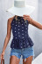 hanging neck lace-up sleeveless polka dot print top NSLNZ123429