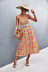 slanted shoulders large swing single-sling flower print dress NSLNZ123430