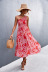 slanted shoulders large swing single-sling flower print dress NSLNZ123430