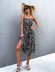 Breasted Leopard Print sling backless lace-up long Dress NSLNZ123435
