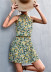 halter neck sleeveless lace-up short floral/leopard print dress NSLNZ123443