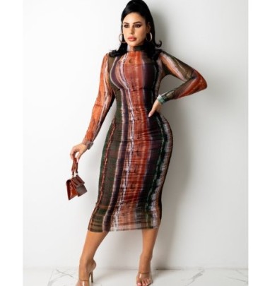 Sexy Printing Casual Long-sleeved Dress NSFH123348