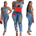 cartoon patch flanging sling high waist slim denim vest and jeans suit NSOSM123453
