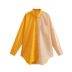 breasted color-blocking long-sleeved lapel loose shirt NSLQS123532