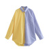 breasted color-blocking long-sleeved lapel loose shirt NSLQS123532
