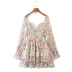 floral Printed long-sleeved word-neck layered short Dress NSLQS123536