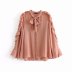 layered ruffle long-sleeved lace-up loose solid color top NSLQS123546